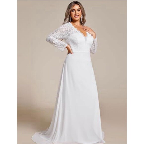 Wedding Dress White Long Sleeve Embroidered Floor Length Plus Size 24 Bodycon - Picture 4 of 4